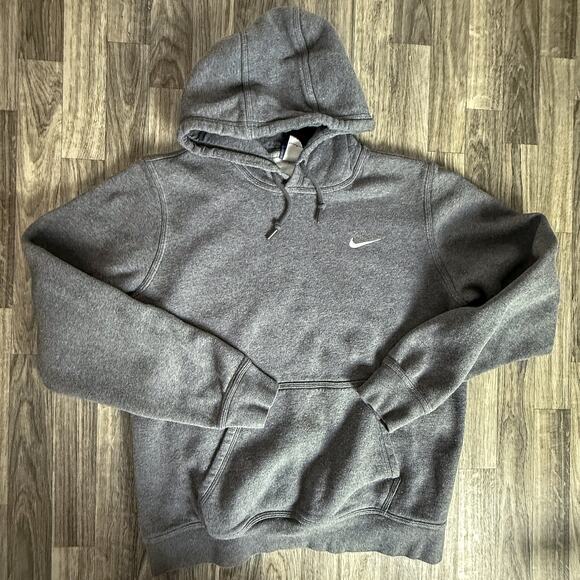Nike Gray Embroidered Swoosh Pullover Hoodie Large Fleece Kangaroo Pocket - Picture 1 of 7